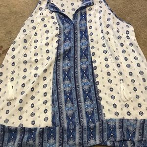 Blue and white cami with design